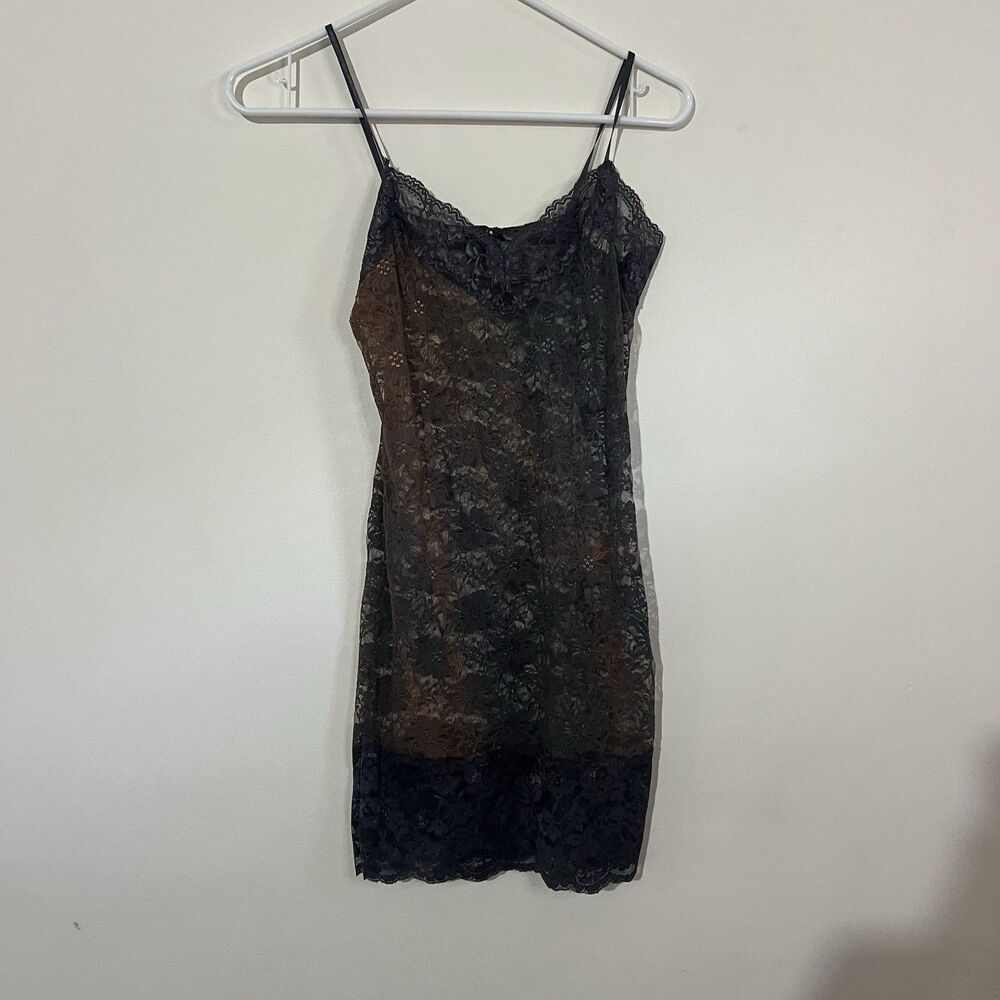 Bozzolo Y2K Grey Lace Slip Dress Sz M Grunge Goth Stretch Sheer Lingerie 90s